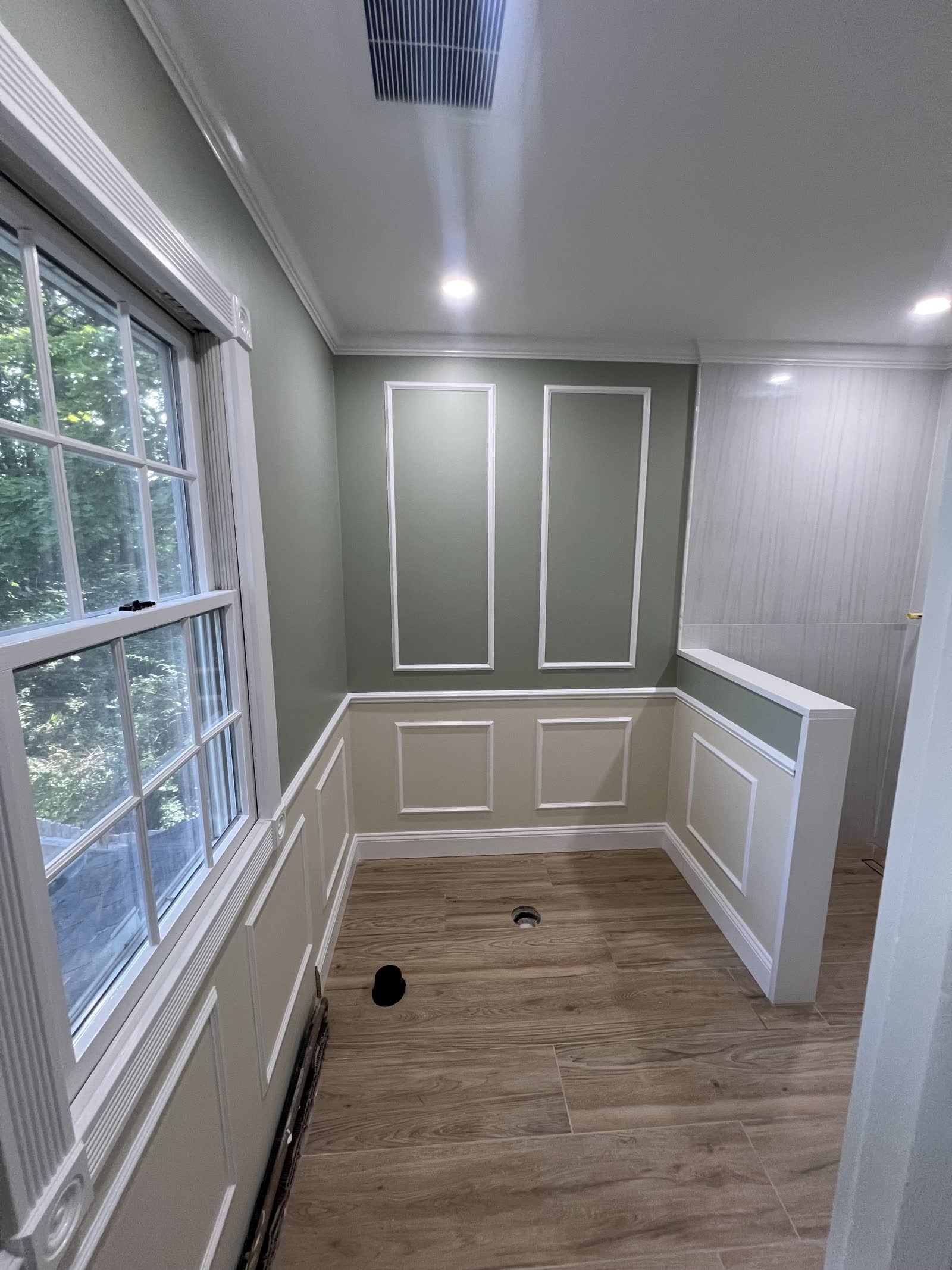 Bathroom remodel with wainscoting and tile on Long Island, NY